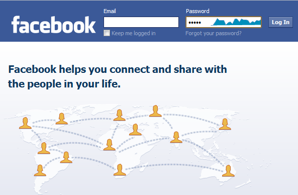 screenshot of Facebook's login page